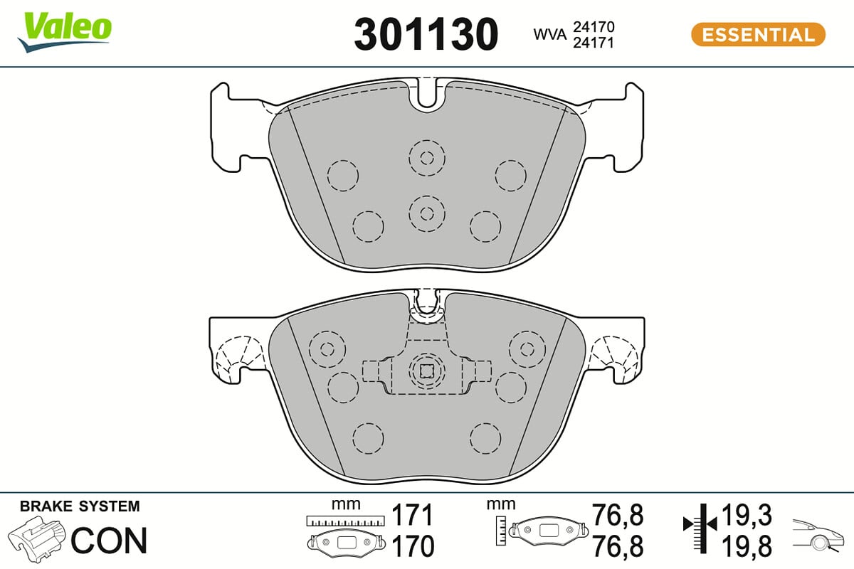 Jeu de 4 plaquettes de frein VALEO ref. 301130